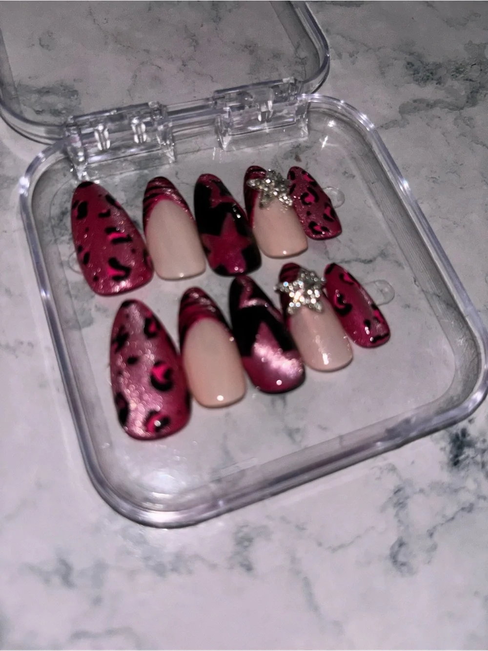 Pink Leopard & Rhinestone Press-On Nail Set
